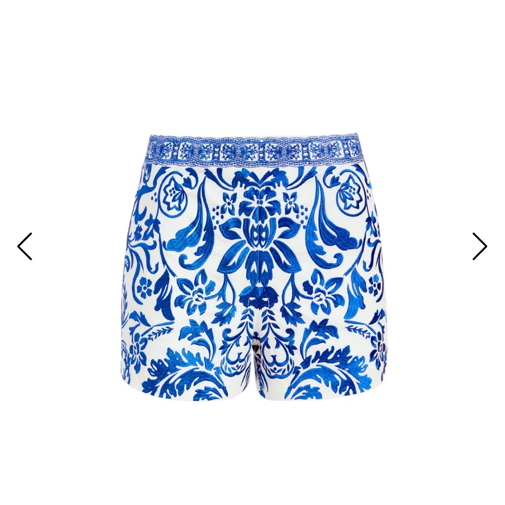 Alice + Olivia Blue & White High-Waist Printed Shorts - Picture 5 of 10